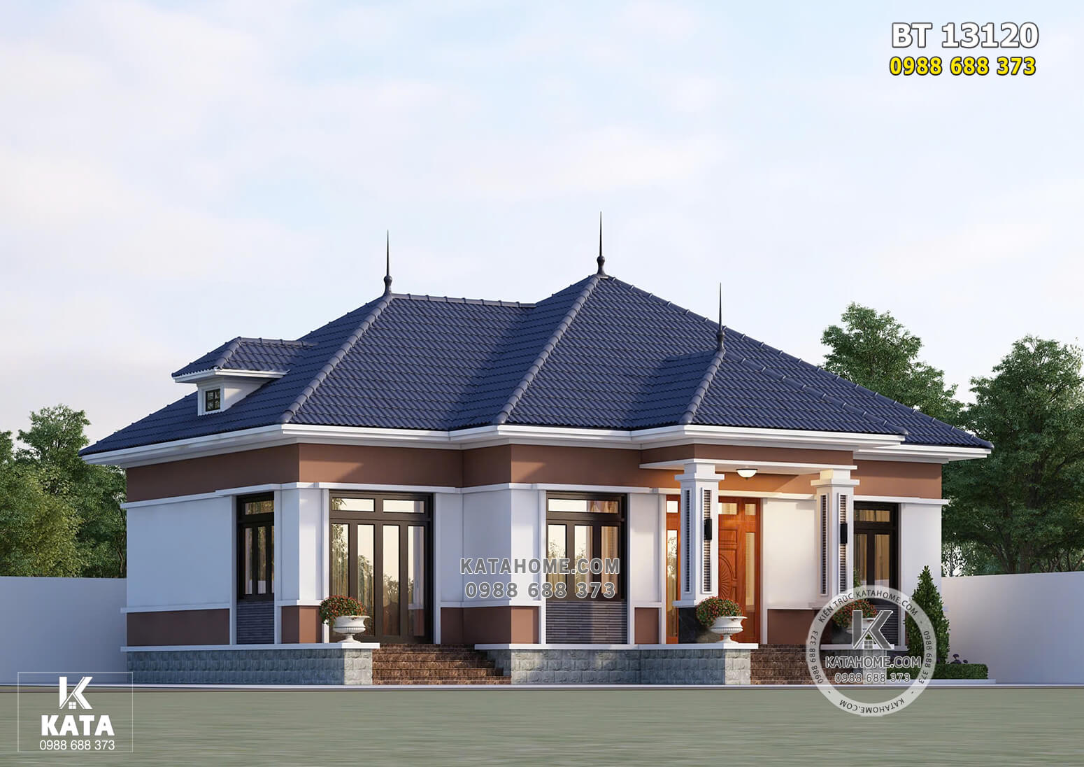 Phối cảnh 3D ngoại thất mẫu thiết kế nhà mái Nhật đẹp