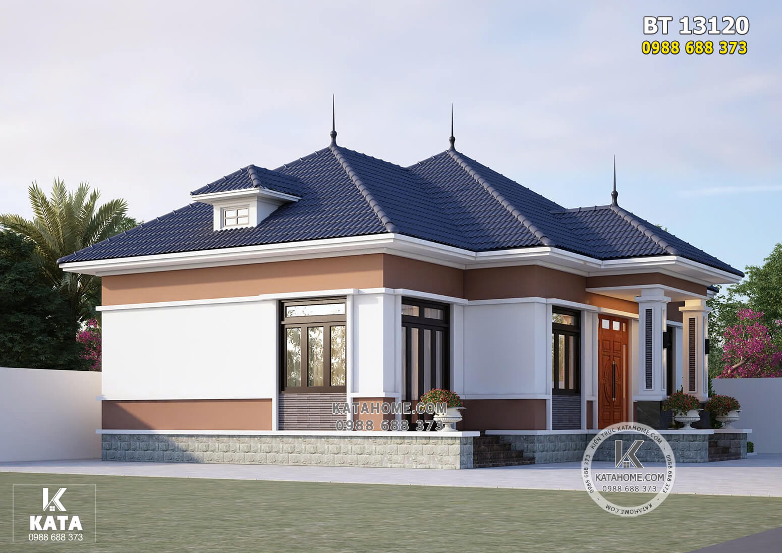 Một góc view đẹp mẫu nhà 1 tầng 3 phòng ngủ mái Nhật