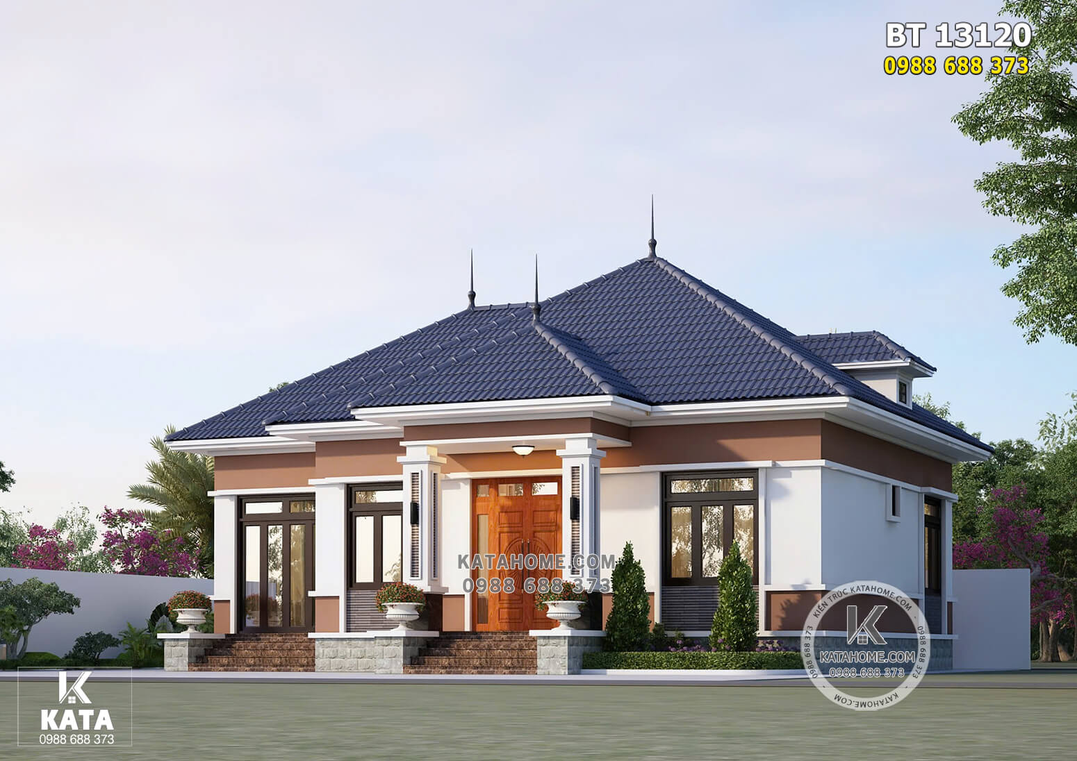 Mẫu nhà mái Nhật 1 tầng 130m2 3 phòng ngủ đẹp - BT 13120