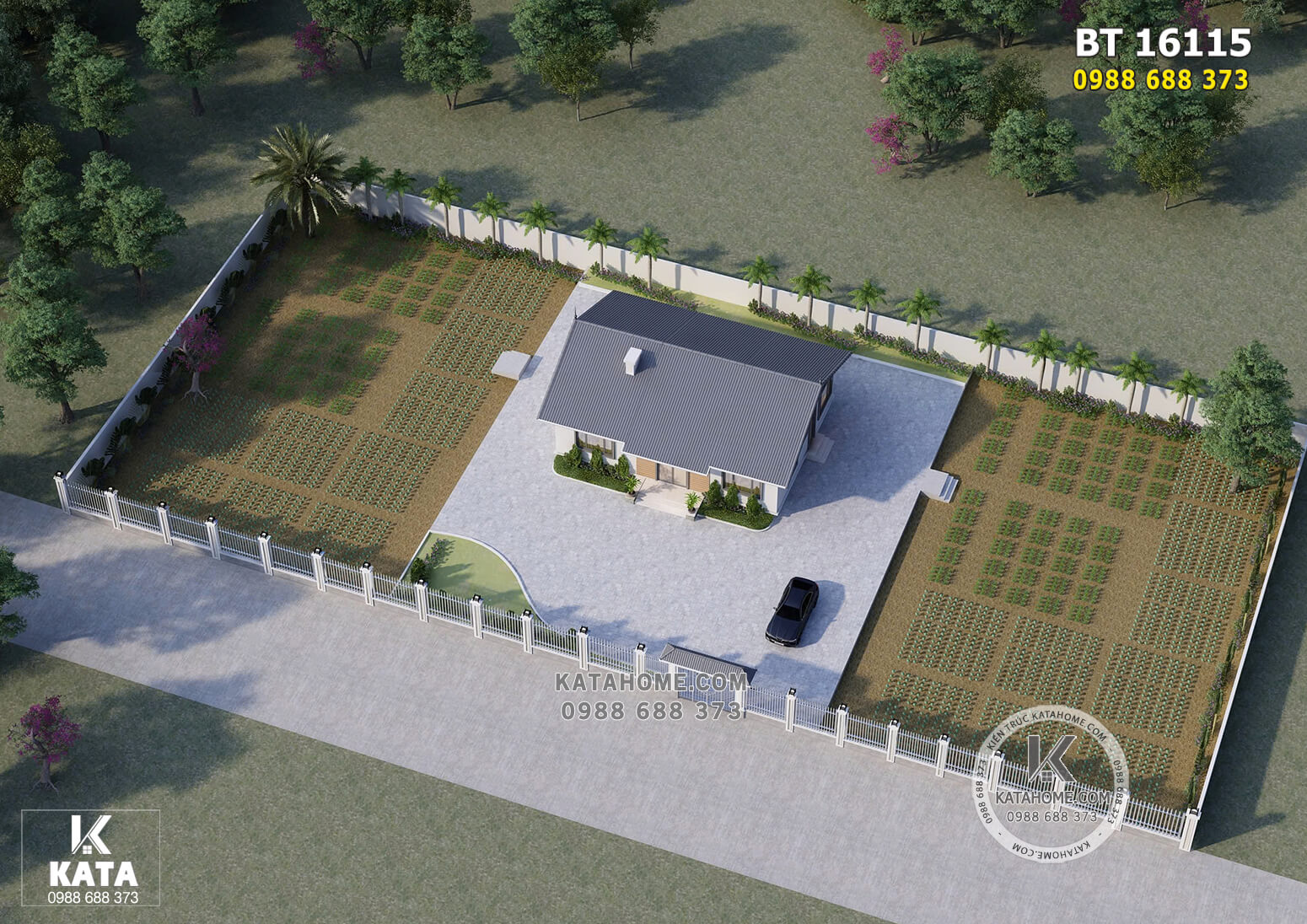 Toàn cảnh mẫu nhà 1 tầng đơn giản khi nhìn từ trên cao xuống