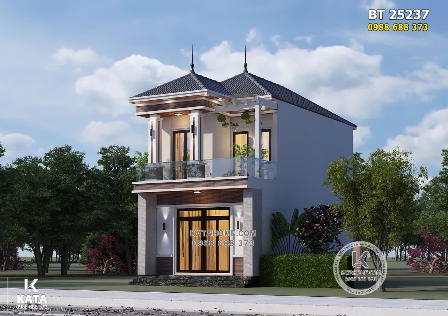 Một góc view đẹp mẫu thiết kế biệt thự mái Nhật 2 tầng