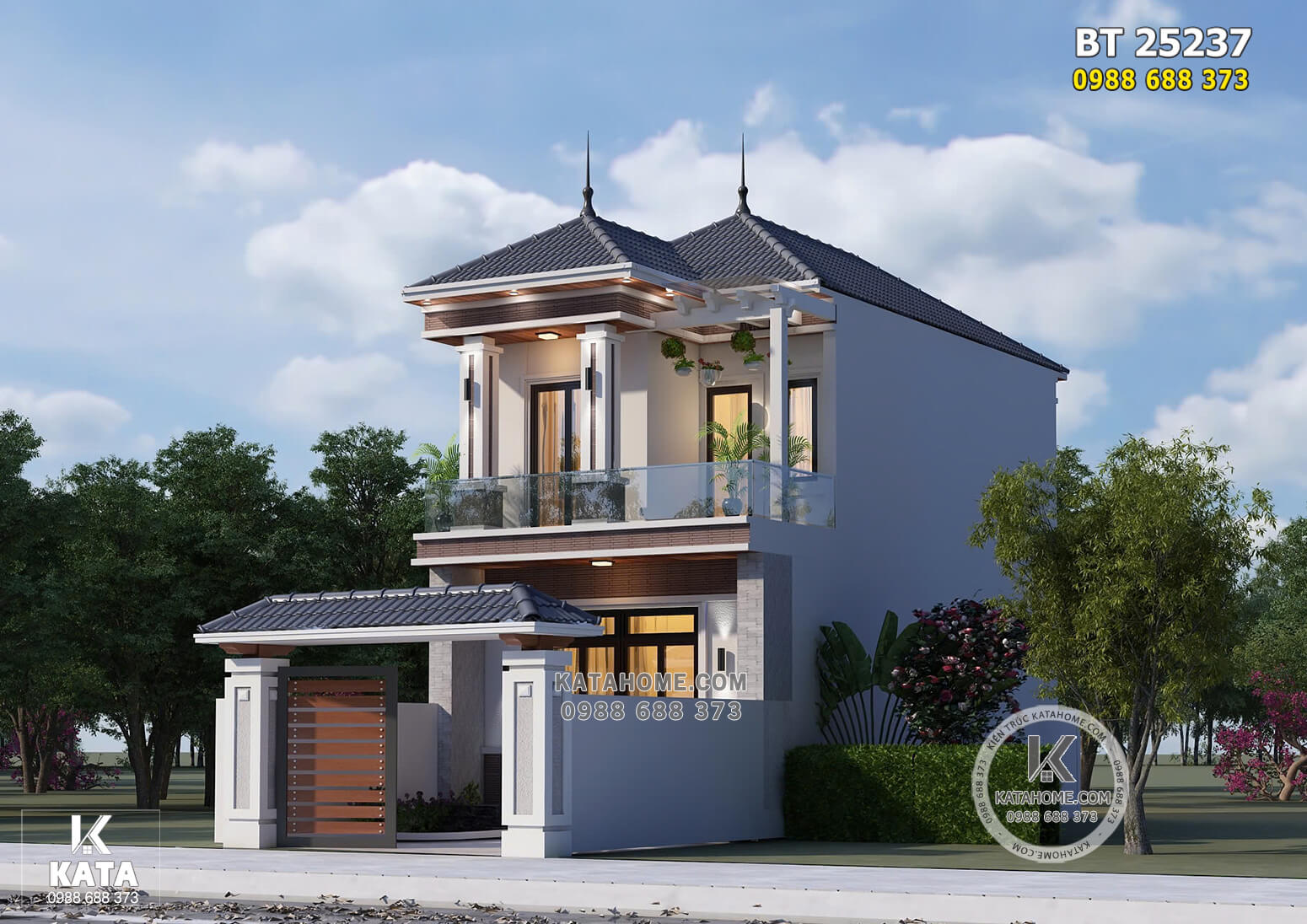 Bản vẽ nhà mái Nhật 2 tầng mặt tiền 6m đẹp