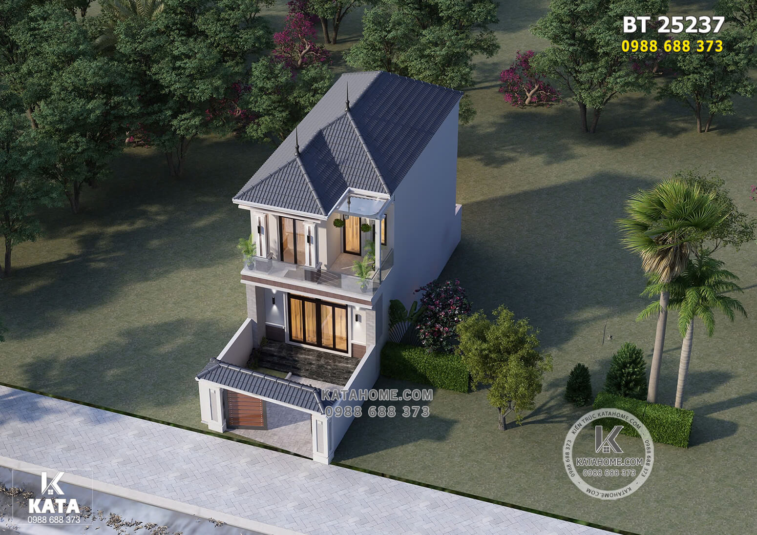 Thiết kế nhà mái Nhật 2 tầng đẹp mặt tiền 6m - Mã số: BT 25237