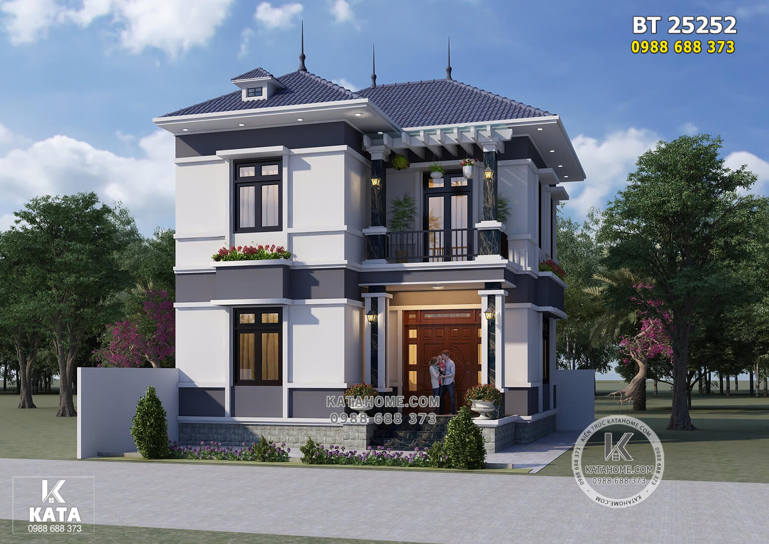 Phối cảnh 3D ngoại thất mẫu nhà 2 tầng mái Nhật đẹp